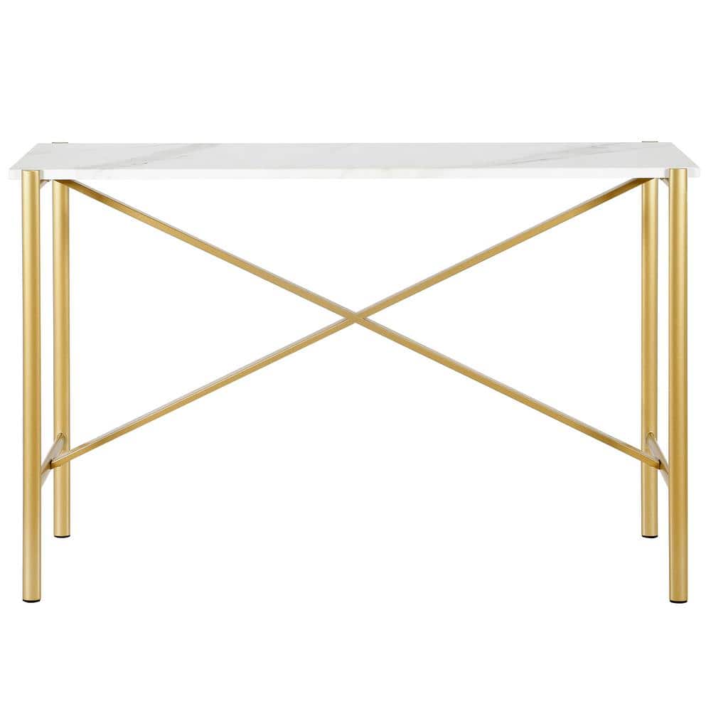 Braxton 46" Gold Finish Console Table with Faux Marble Top