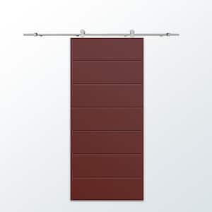 30 in. x 84 in. Maroon Stained Composite MDF Paneled Interior Sliding Barn Door with Hardware Kit