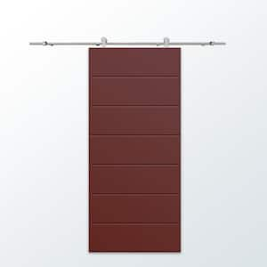 36 in. x 84 in. Maroon Stained Composite MDF Paneled Interior Sliding Barn Door with Hardware Kit