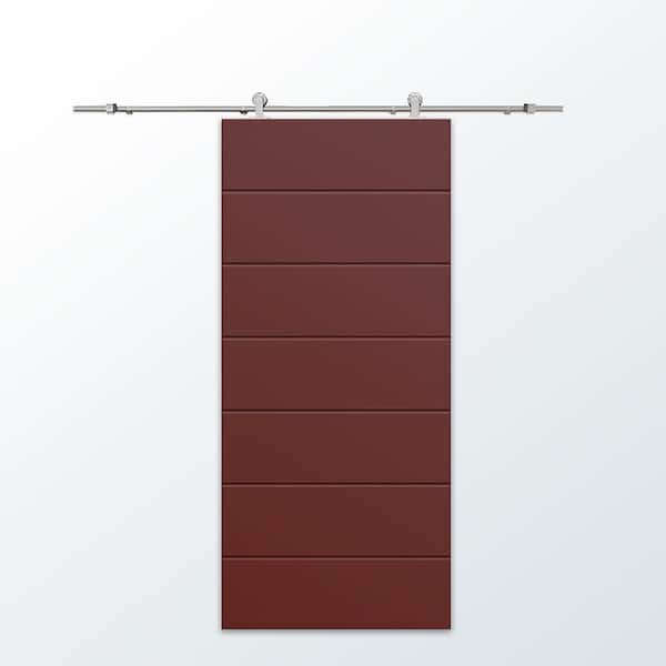 CALHOME 30 in. x 96 in. Maroon Stained Composite MDF Paneled Interior Sliding Barn Door with Hardware Kit