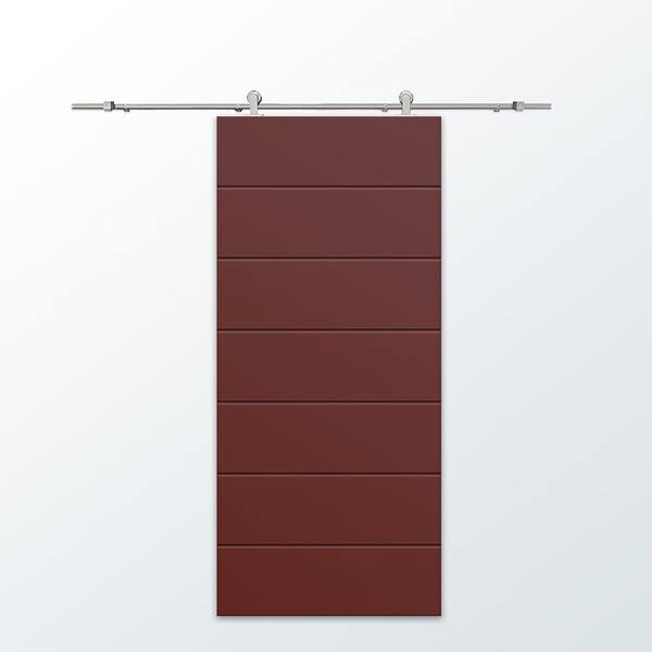 CALHOME 42 in. x 84 in. Maroon Painted Composite MDF Paneled Interior Sliding Barn Door with Hardware Kit