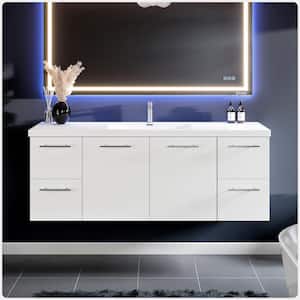 Axel 60 in. W x 21.7 in. D x 23 in. H Floating Bath Vanity in White with White Acrylic Top