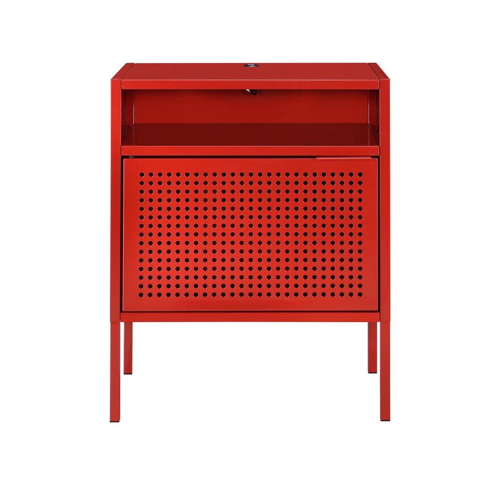 Gemma 19" Red Metal Nightstand with USB Charging Port