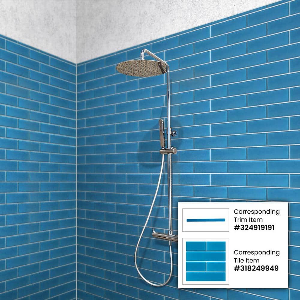 Cerulean Blue Matte Glass Pencil Liner Tile Trim, 12-inch