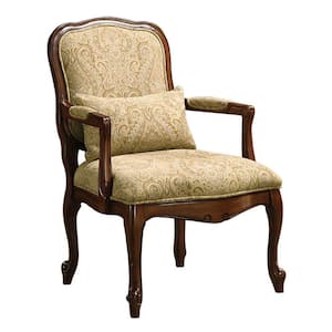Waterville Traditional Brown and Beige with Pillow Accent Fabric Chair