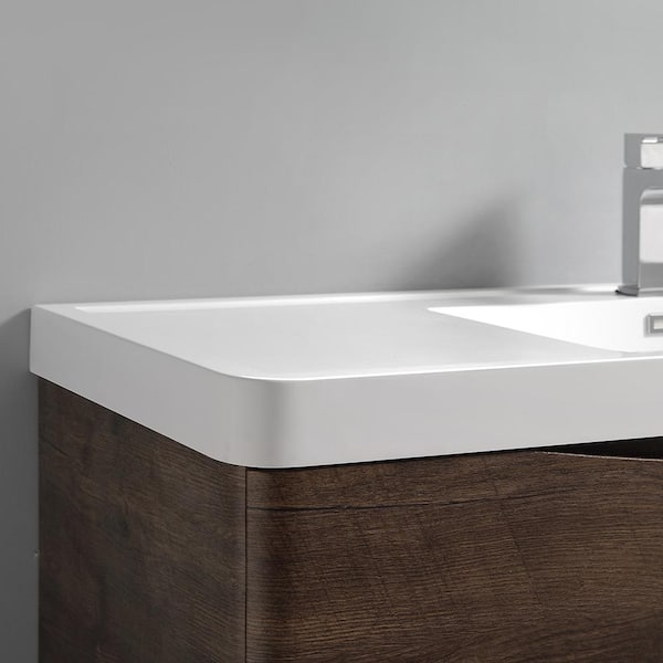 Tuscany 32 in. Modern Wall Hung Bath Vanity in Rosewood with Vanity Top in White with White Basin and Medicine Cabinet