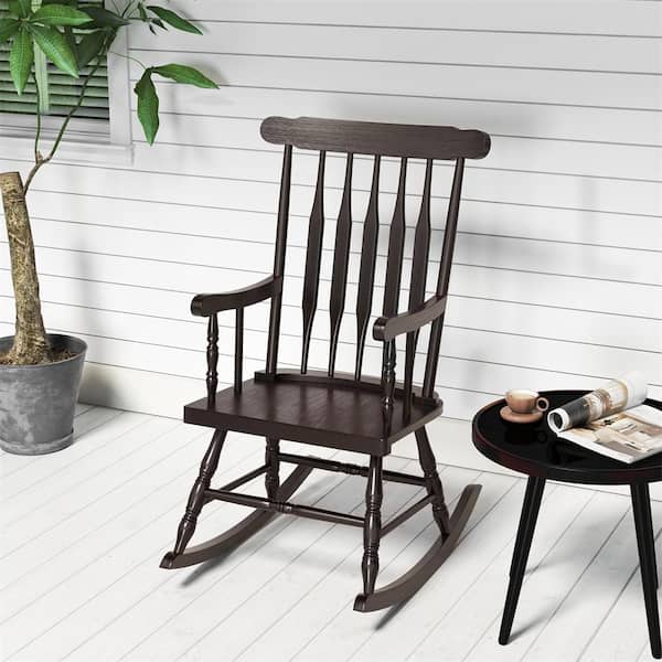 Costway Coffee Wood Indoor Outdoor Rocking Chair Rocker QD-64-A4