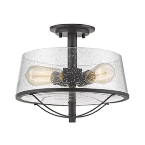 Mariner 13.37 in. 3-Light Bronze Semi Flush Mount Light with Clear Seedy Glass Shade with No Bulbs Included