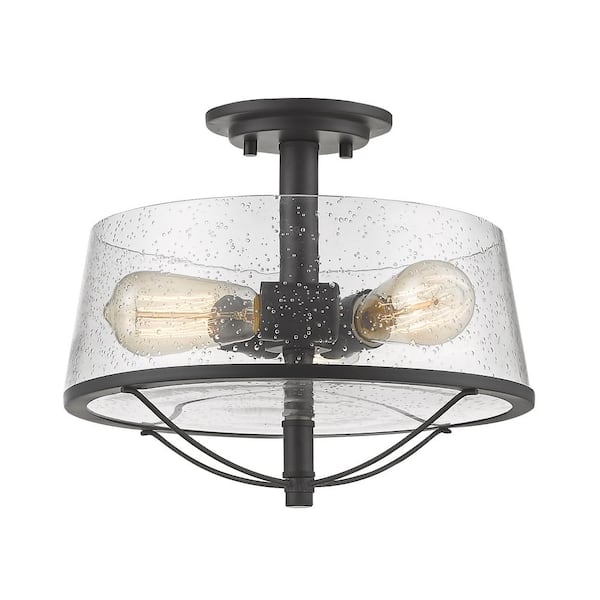Unbranded Mariner 13.37 in. 3-Light Bronze Semi Flush Mount Light with Clear Seedy Glass Shade with No Bulbs Included