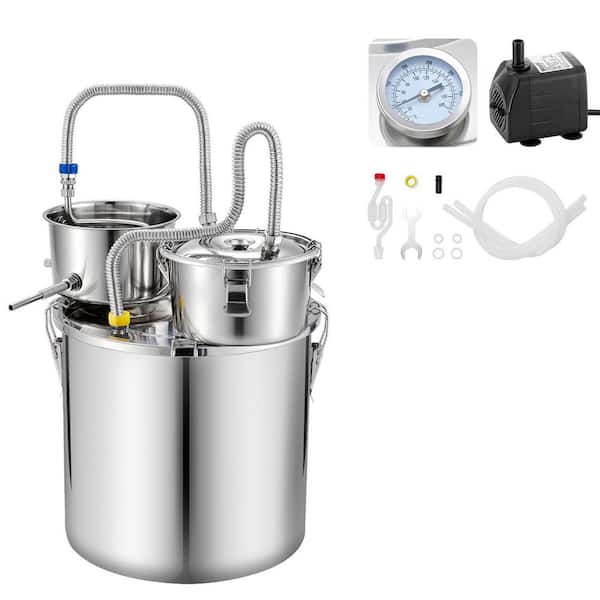 1-Piece Silver Stainless Steel Alcohol Distiller Kit, 8 GAL Home Brewing System with Thumper Keg, Dual-Scale Thermometer
