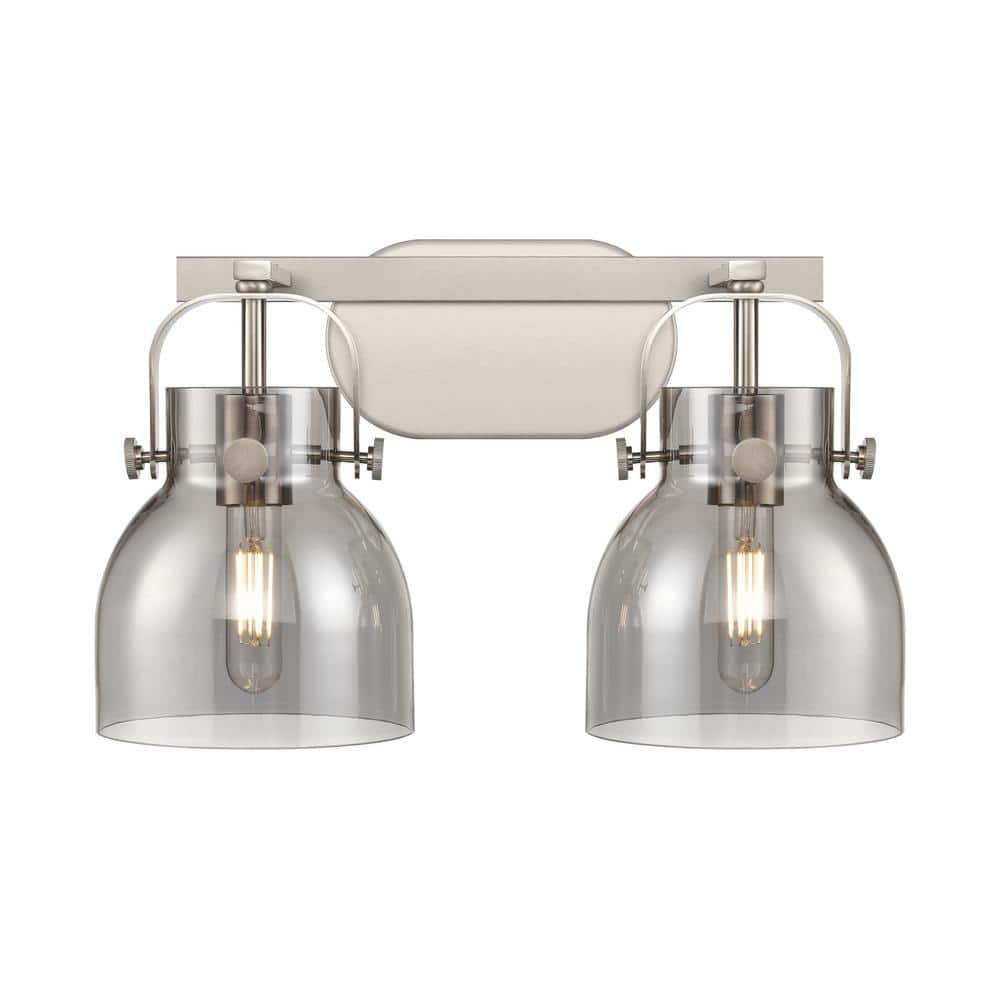 Pilaster II Bell 17 in. 2-Light Satin Nickel Vanity Light with Black Glass Shade price history on PriceWatchPro