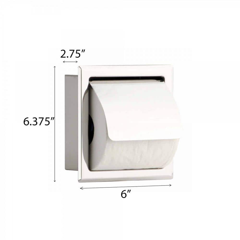Polished Chrome Stainless Steel Recessed Toilet Paper Holder with Lid