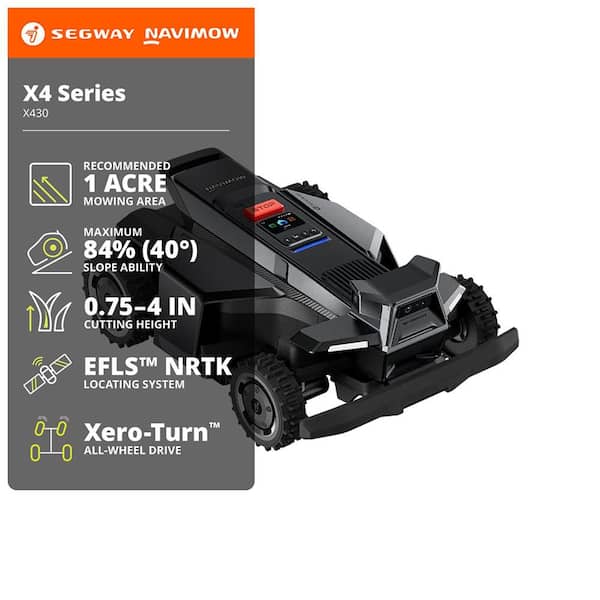 X430 17 in. Robot Lawn Mower (1 Acre) Wire-Free RTK + 360 Degree Camera, AWD, Weather Adaptive, AI Obstacle Avoidance