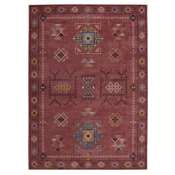 Park Aubrey Red and Cream 8 ft. x 10 ft. Traditional Woven Distressed Polyester Rectangle Indoor Area Rug