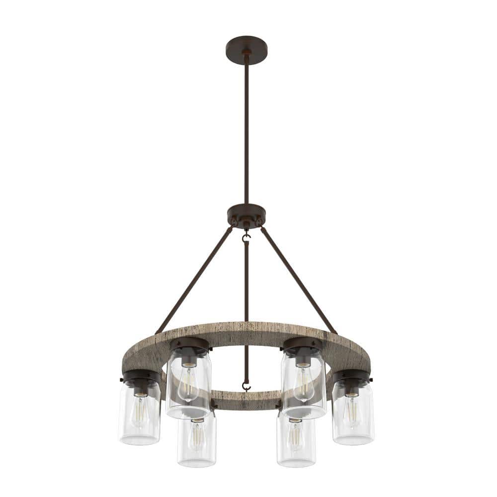 Onyx Bengal Rustic Wood & Bronze 6-Light Chandelier