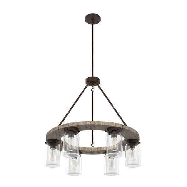 Hunter - Devon Park 6 Light Onyx Bengal Circular Chandelier with Clear Glass Shades Kitchen Light