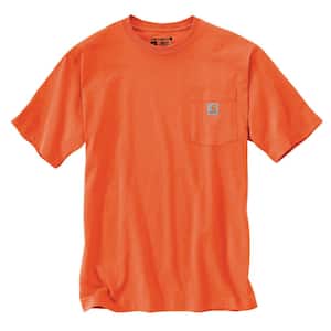 Men's Large Brite Orange Cotton Loose Fit Heavyweight Short Sleeve Pocket T-Shirt