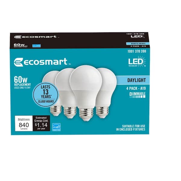 60-Watt Equivalent A19 Dimmable Energy Star LED Light Bulb Daylight (4-Pack)