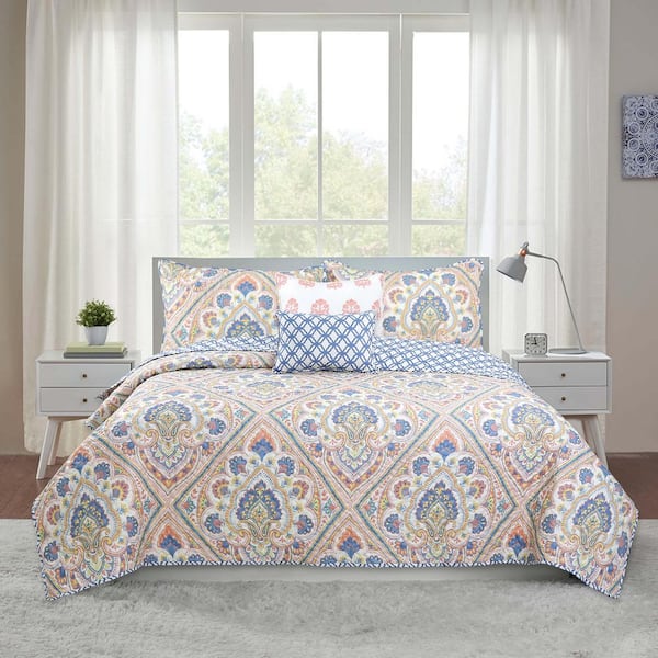 Harper Lane Merriam 5-Piece Pink Microfiber Full/Queen Quilt Set