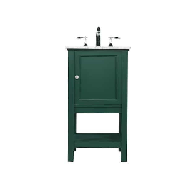 Unbranded Simply Living 19 in. W x 18 in. D x 34 in. H Bath Vanity in Green with Carrara White Marble Top