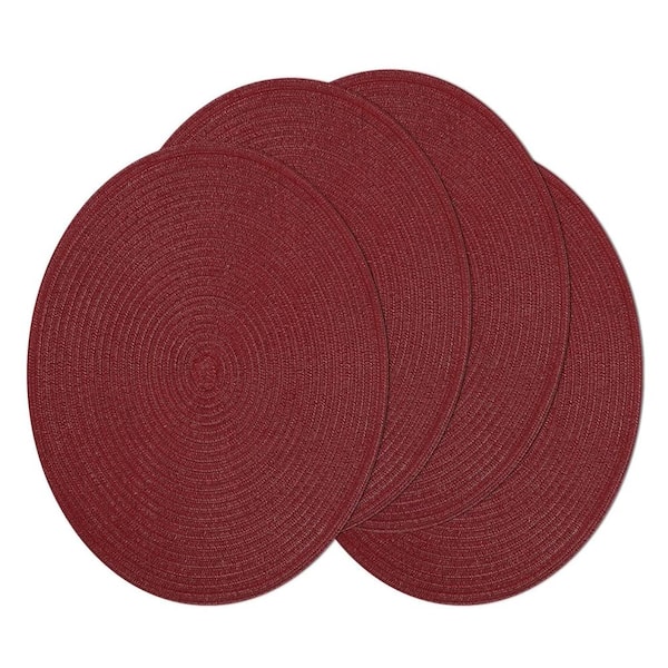 15" Burgundy Round Braided Placemats 4‑Pack, Washable Non‑Slip Kitchen Dining Table Mats