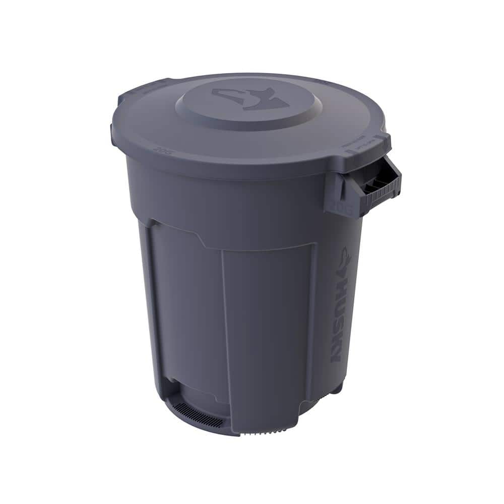 20 Gal. Grey Outdoor Vented Trash Can with Domed Lid, Rounded Handles, and 