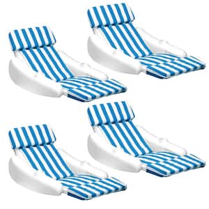 SunChaser Blue and White Swimming Pool Padded Floating Luxury Lounge Chair (4-Pack)