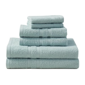 Bleach Friendly 100% Cotton Quick Dry 2-Bath, 2-Hand, 2-Washcloth 6-Piece Towel Set, Mineral Blue