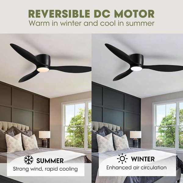42 in. Smart Indoor Black Low Profile 3 Blades Ceiling Fans with Lights with Remote Included