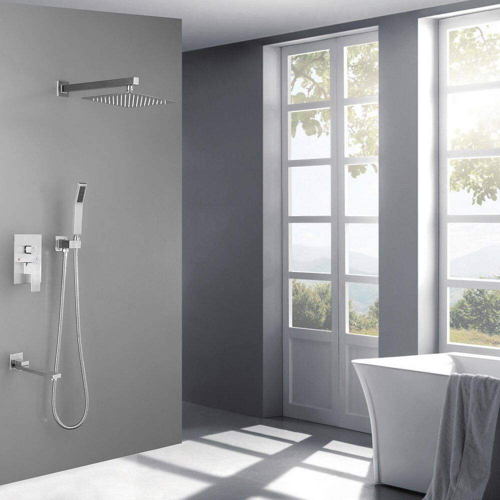 Large Brushed Nickel Dual Rain Shower Head with Handheld