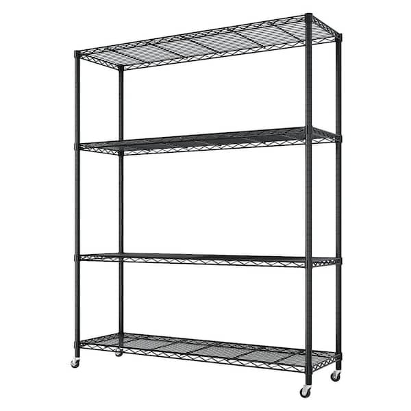 4-Tiers Steel Adjustable Heavy Garage Storage Shelving Unit with Wheels in Black 46.06 in. W x 64.96 in. H x 17.72 in. D