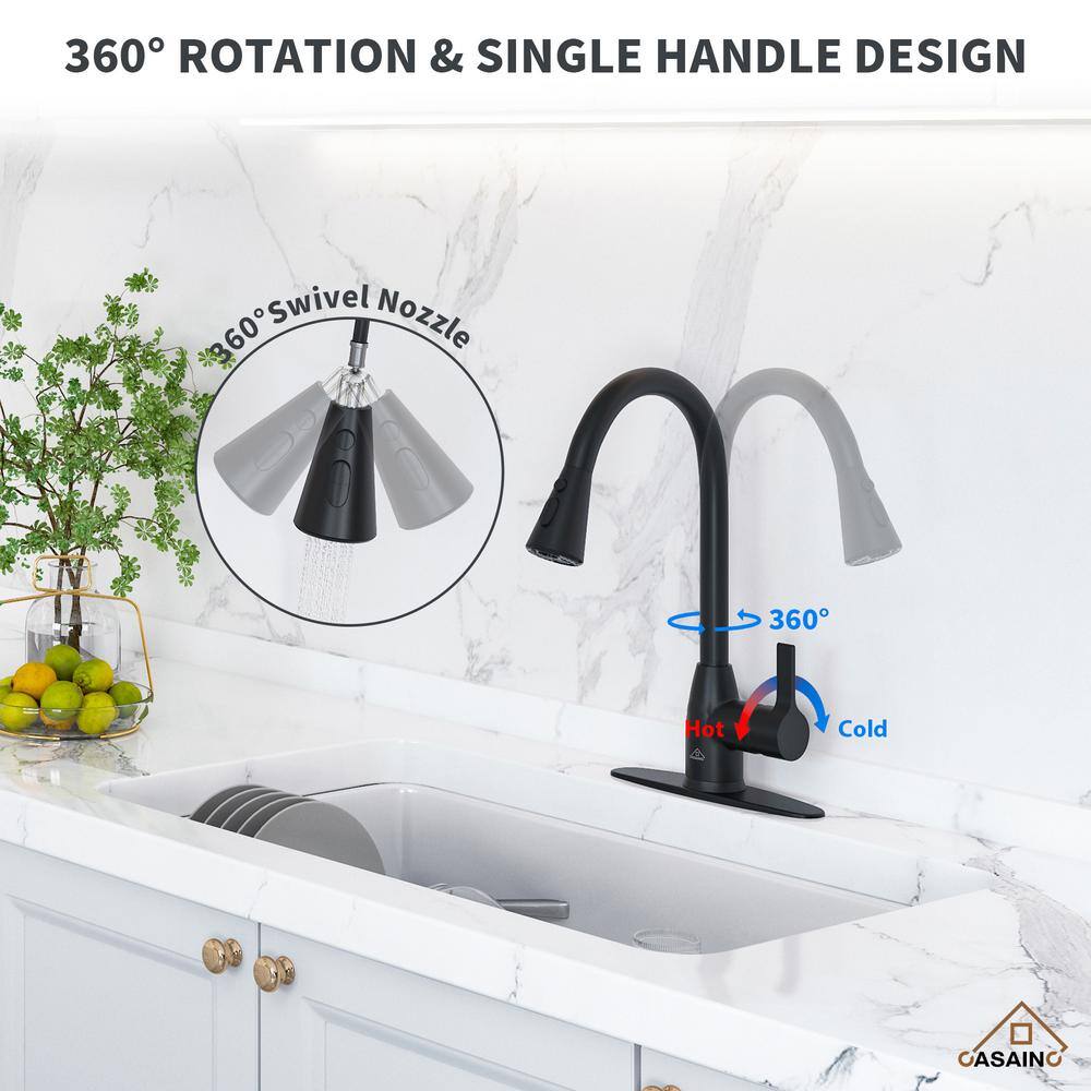 Matte Black Metal Kitchen Faucet with Pull-Out Spray