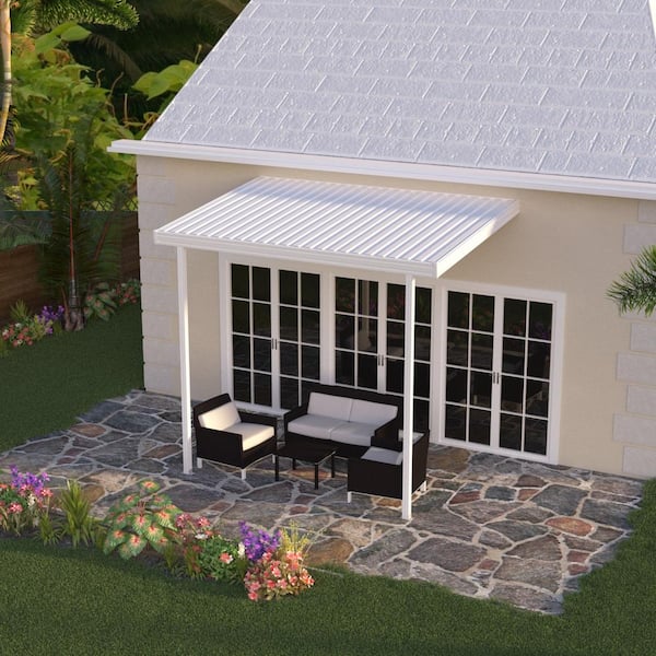 Integra 12 ft. x 8 ft. White Aluminum Attached Solid Patio Cover with 2 Posts (10 lbs. Live Load)