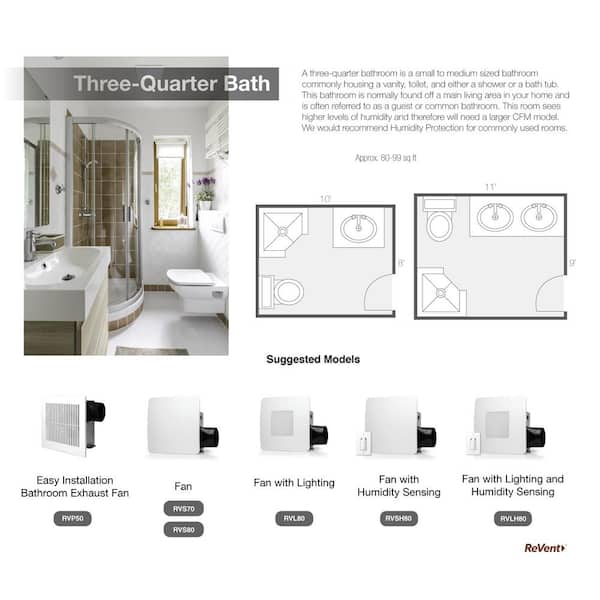 ReVent 50 CFM Ceiling/Wall Mount Easy Roomside Installation Bathroom/Bath  Exhaust Fan with Adjustable LED Lighting, ENERGY STAR RVL50-D - The Home  Depot