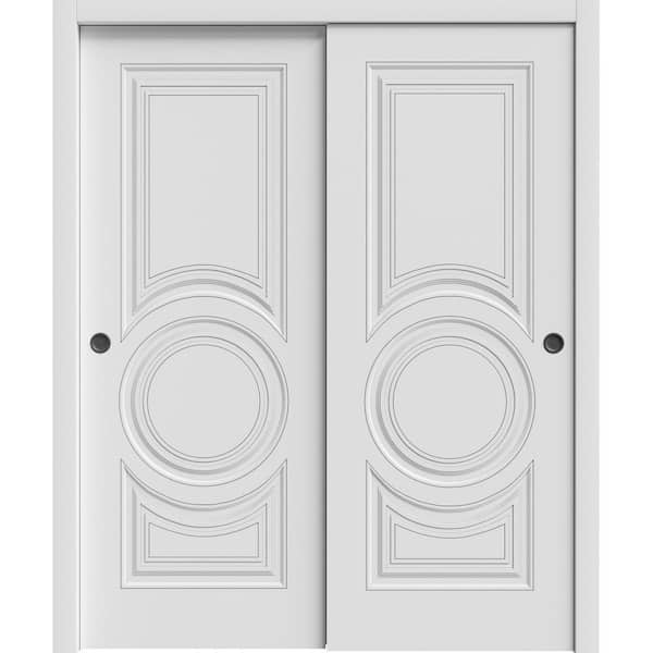 Assembly Required 7855 64 in. x 80 in. Reversible White Enamel Color Solid Core Wood Sliding Door Kit w/Separate Jamb