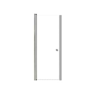 Lyna 28 in. W x 70 in. H Pivot Frameless Shower Door in Brushed Stainless with Clear Glass