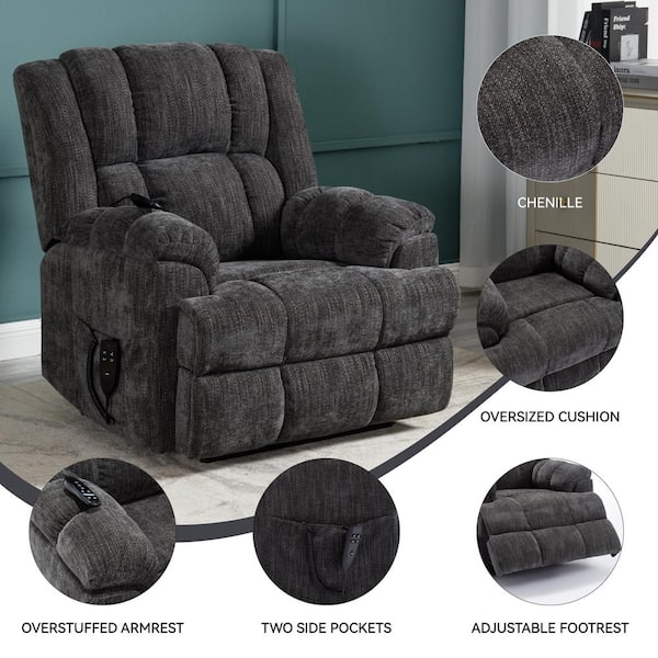 Dark Gray Chenille Heat Massage Power Lift Recliner Chair with Power-Remote