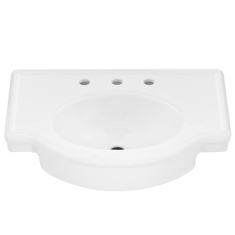 White Ceramic Pedestal Console Sink with 8-Inch Faucet Holes