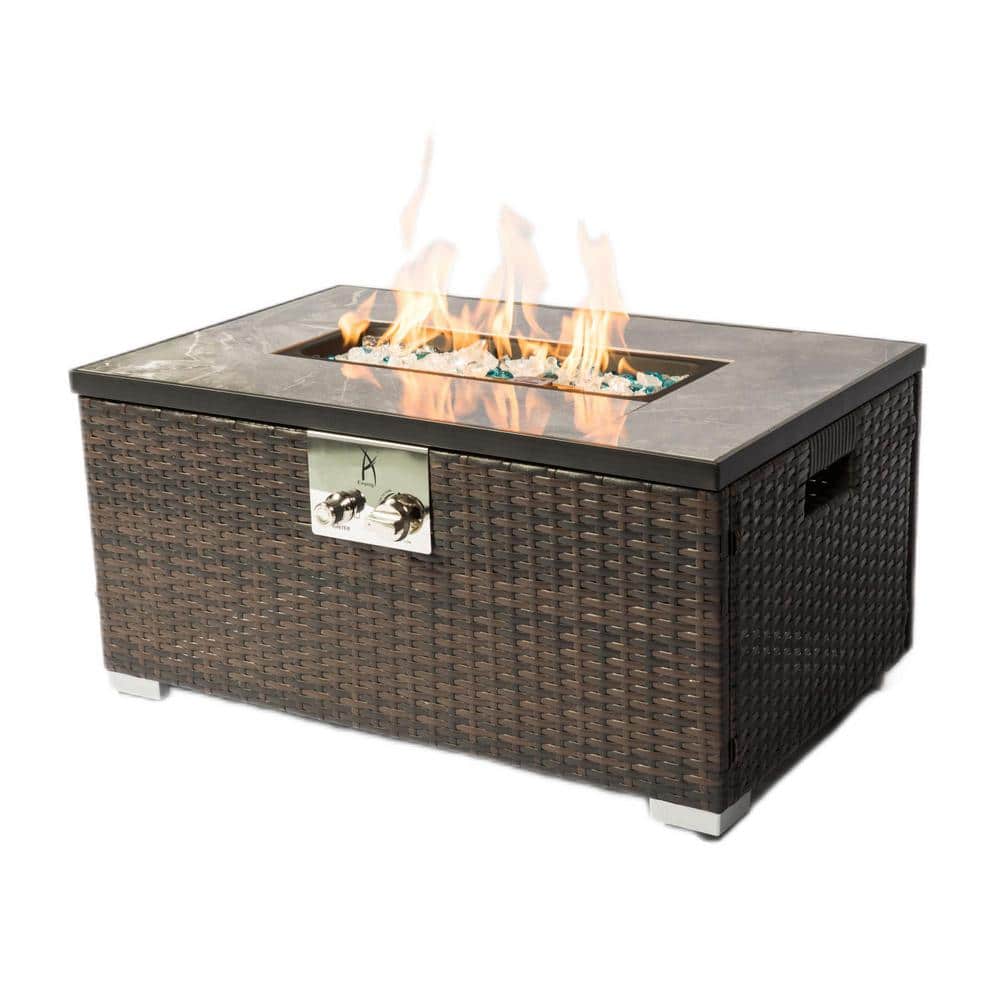 Mondawe Outdoor Square Rattan/Wicker Gas Fire Pit Table Tile Tabletop
