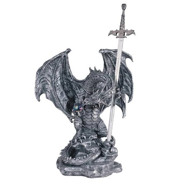 Silver Dragon Light Lamp Ornament Fantasy Dragons Art Sculpture Statue Ornament 