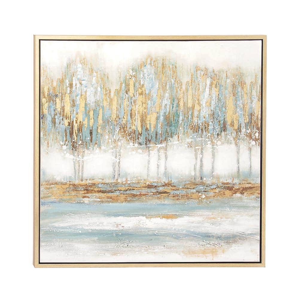 39" Blue and Gold Abstract Tree Canvas Wall Art with Frame