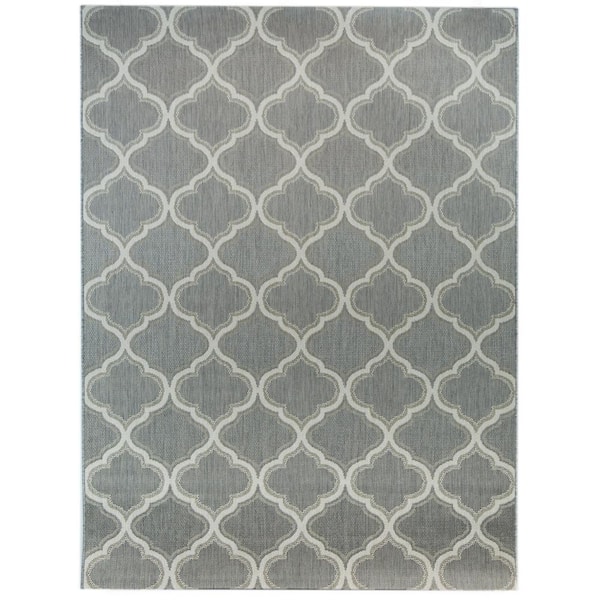 Hampton Bay Trellis Light Grey 5 ft. x 7 ft. Indoor/Outdoor Area Rug