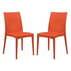 Orange Mace Modern Stackable Plastic Weave Design Indoor Outdoor Dining Chair (Set of 2)