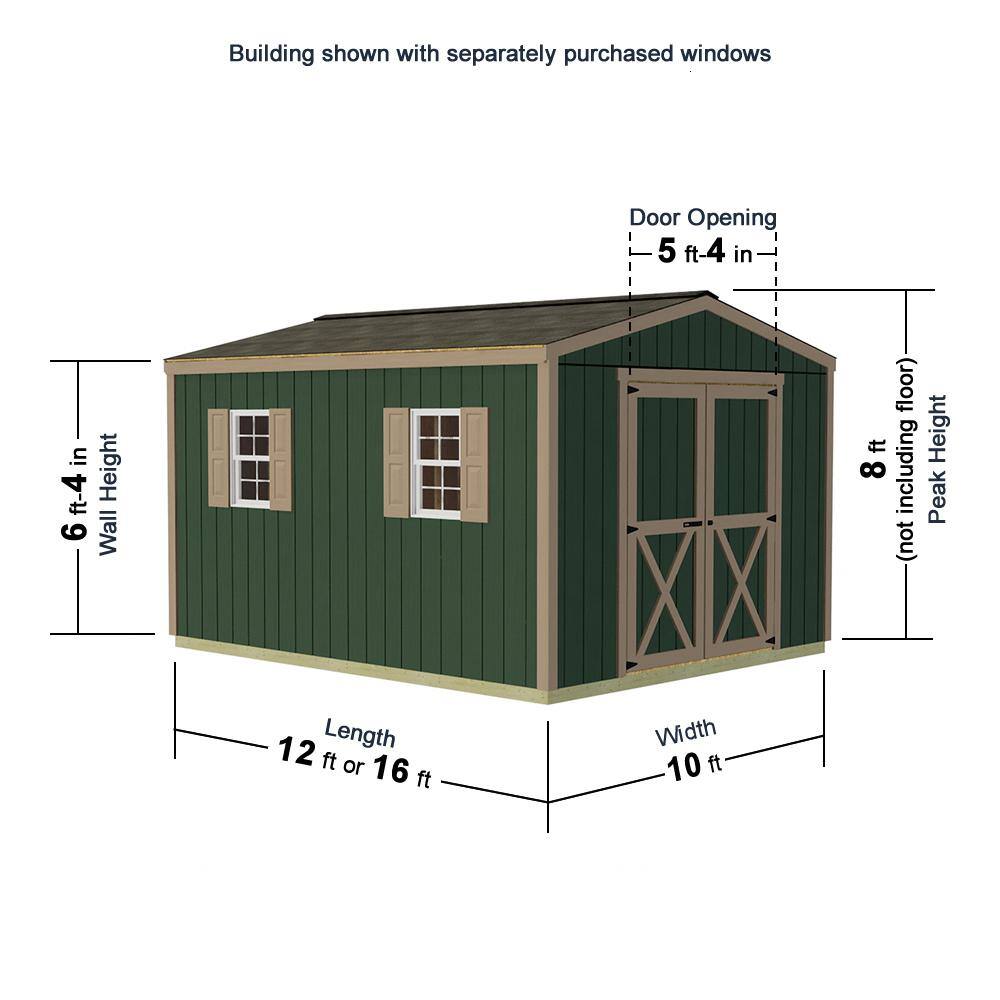 Elm 10' x 12' Gray Wood Storage Shed Kit with Windows