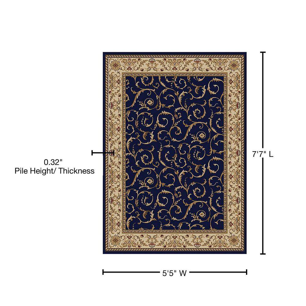 Navy and Beige Synthetic Reversible 5' x 7' Area Rug