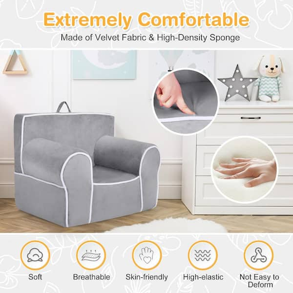 Costway Grey Velvet Fabric Kids Sofa Toddler Foam Filled Armchair Baby Perfect Gift H9I 10N04 A7GR