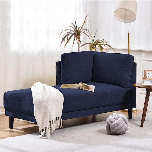Harper & Bright Designs Blue Polyester Upholstered Left Arm Facing Chaise Lounge with Removable Cushions