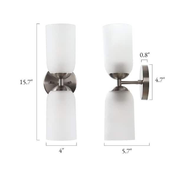 Elysian 4.7 in. 2-Light Polished Nickel Modern Wall Sconce with Frosted Glass Shade for Bathroom Vanity and Hallway