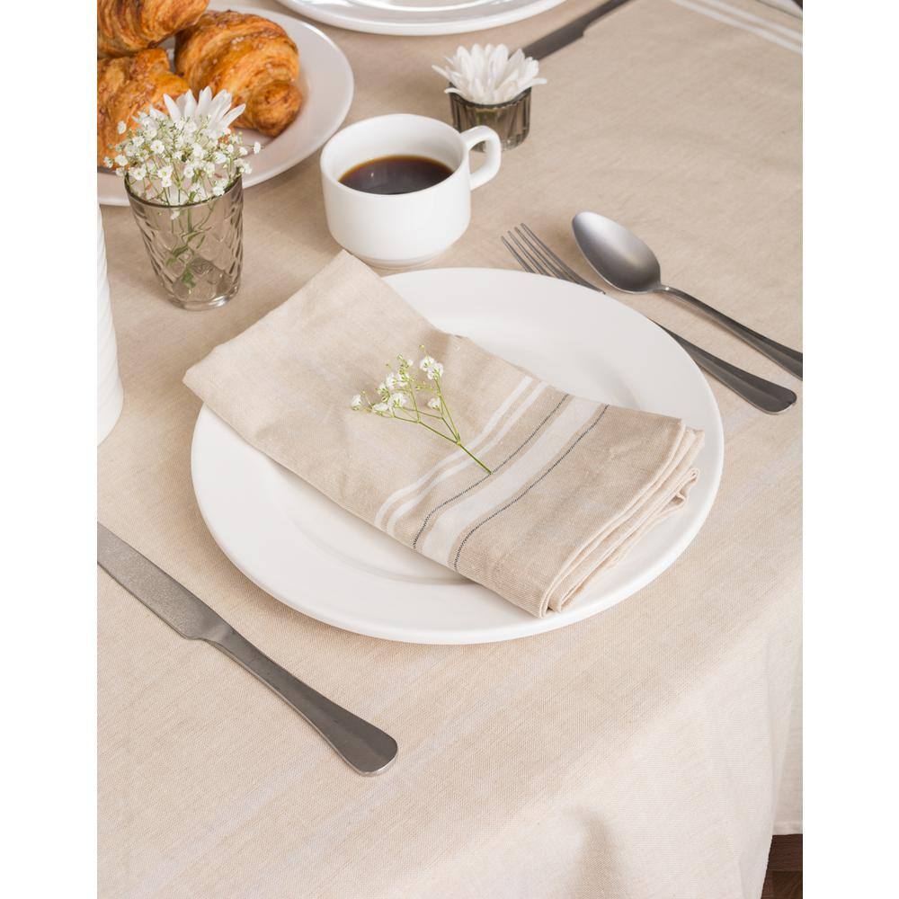 60 x 120 in. Beige and White Striped Vinyl Tablecloth