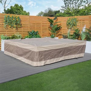 91 in. x 91 in. x 28 in. Beige Brown Duplex Patio Conversation Set Cover